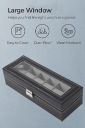 Living and Home Faux Leather Watch Display Case Jewelry Storage Boxes in Black - thumbnail 3
