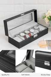 Living and Home Faux Leather Watch Display Case Jewelry Storage Boxes in Black - thumbnail 2