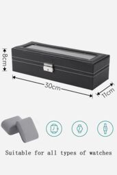 Living and Home Faux Leather Watch Display Case Jewelry Storage Boxes in Black - thumbnail 5