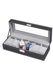 Living and Home Faux Leather Watch Display Case Jewelry Storage Boxes in Black