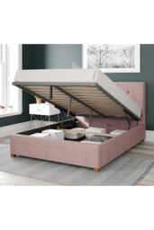 Aspire Presley Upholstered Ottoman Storage Bed, Pure Pastel Cotton Fabric in Rose - Size: Double - thumbnail 2