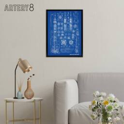 "Artery8 Soyuz Rocket USSR Soviet Space Blueprint Framed Canvas Wall Art Print in Blue - Size: W18"" x H24""" - thumbnail 3