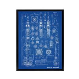"Artery8 Soyuz Rocket USSR Soviet Space Blueprint Framed Canvas Wall Art Print in Blue - Size: W18"" x H24""" - thumbnail 1