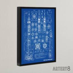 "Artery8 Soyuz Rocket USSR Soviet Space Blueprint Framed Canvas Wall Art Print in Blue - Size: W18"" x H24""" - thumbnail 2