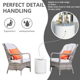Direct Wicker 3-Piece Outdoor Garden Bistro Set, Grey Rattan Chairs with a Beige Concrete Side Table in White - Size: 2 Person - thumbnail 3
