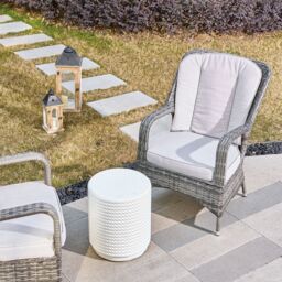 Direct Wicker 3-Piece Outdoor Garden Bistro Set, Grey Rattan Chairs with a Beige Concrete Side Table in White - Size: 2 Person - thumbnail 6