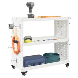 Berkfield Home Tool Trolley with Shelf with Wheel with Storage Manual White Compact Powder-coated steel - thumbnail 3