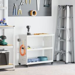 Berkfield Home Tool Trolley with Shelf with Wheel with Storage Manual White Compact Powder-coated steel - thumbnail 1