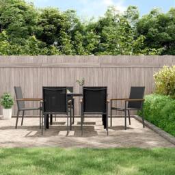 Berkfield Home Beautiful 7 Piece Garden Dining Set Black Textilene & Steel - thumbnail 2