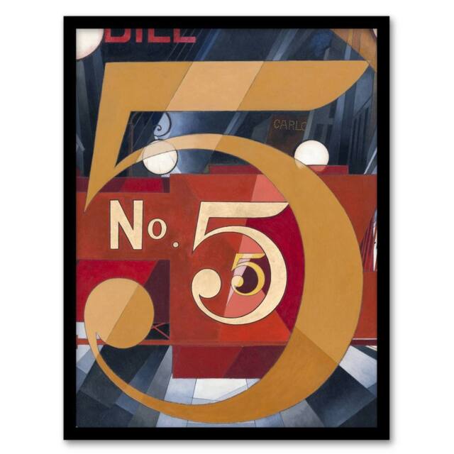 Artery8 I Saw the Figure 5 in Gold Charles Demuth Framed Wall Art Print in Blue - Size: A4 - image 1