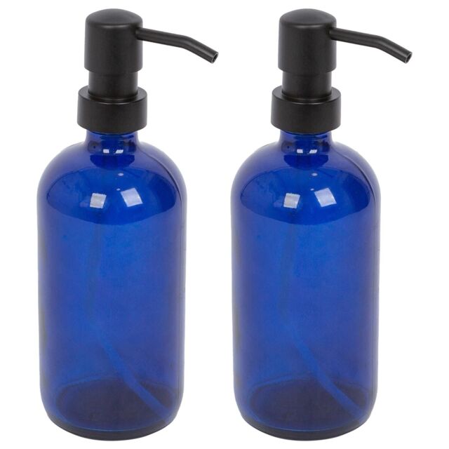 Harbour Housewares 500ml Glass Soap Dispensers - 2x Refillable Hand Wash Bottle with Pump in Blue - image 1