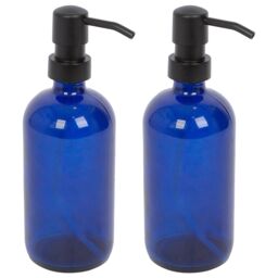 Harbour Housewares 500ml Glass Soap Dispensers - 2x Refillable Hand Wash Bottle with Pump in Blue - thumbnail 1