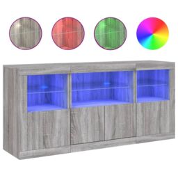 Berkfield Home Sideboard with LED Lights Grey Sonoma 142.5x37x67 cm - thumbnail 2