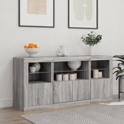 Berkfield Home Sideboard with LED Lights Grey Sonoma 142.5x37x67 cm - thumbnail 3