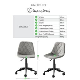 FurnitureboxUK Tessa Grey Velvet Office Chair - thumbnail 7