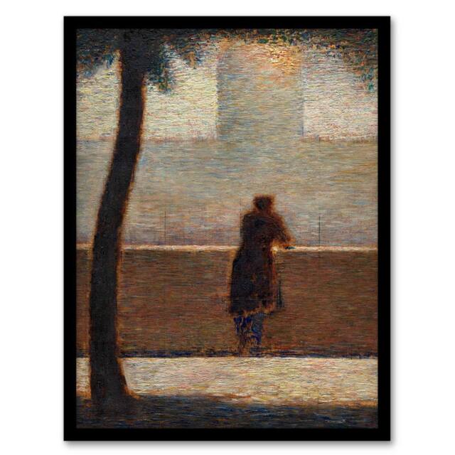 Artery8 Georges Seurat Framed Wall Art Print Man Leaning on a Parapet in Grey - Size: A4 - image 1
