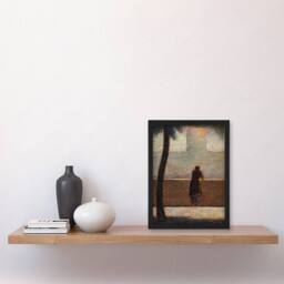 Artery8 Georges Seurat Framed Wall Art Print Man Leaning on a Parapet in Grey - Size: A4 - thumbnail 2