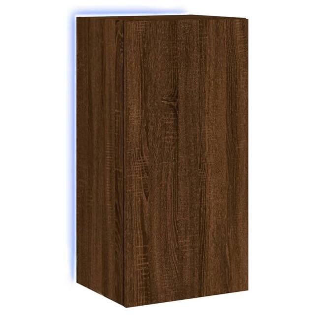 Berkfield Home TV Wall Cabinet with LED Lights Brown Oak 40.5x35x80 cm - image 1