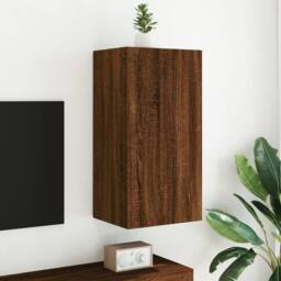 Berkfield Home TV Wall Cabinet with LED Lights Brown Oak 40.5x35x80 cm - thumbnail 4