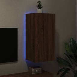 Berkfield Home TV Wall Cabinet with LED Lights Brown Oak 40.5x35x80 cm - thumbnail 3