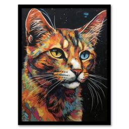 Artery8 The Cats Eyes By Amy Longford Tortoiseshell Modern Painting Heterochromia Acrylic Artwork Framed Wall Art Print A4 in Black - thumbnail 1
