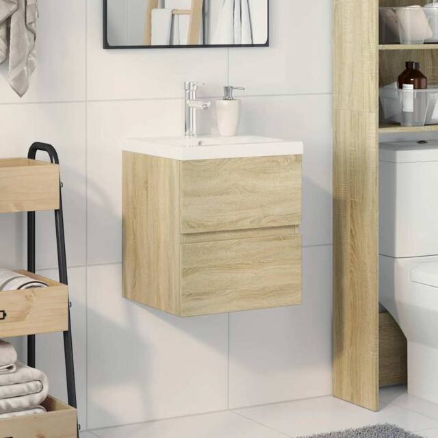 Berkfield Home Durable 2 Piece Bathroom Furniture Set Sonoma Oak Engineered Wood in Light Tan - image 1