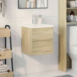 Berkfield Home Durable 2 Piece Bathroom Furniture Set Sonoma Oak Engineered Wood in Light Tan - thumbnail 1