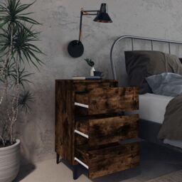 Berkfield Home Bed Cabinet with Metal Legs Smoked Oak 40x35x69 cm in Brown - Size: 40 x 35 x 69 cm - thumbnail 3