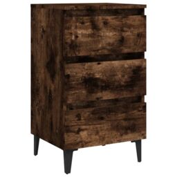 Berkfield Home Bed Cabinet with Metal Legs Smoked Oak 40x35x69 cm in Brown - Size: 40 x 35 x 69 cm - thumbnail 2