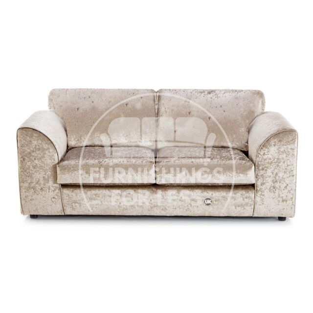 Furnishings For Less UK Crystal Crushed Velvet 3 Seater Sofa Full Back Curved Arm in Beige - image 1