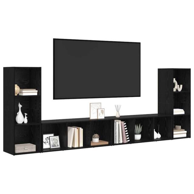 Berkfield Home TV Cabinet with Shelf with Storage 4 pcs Black oak Engineered wood - image 1