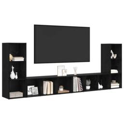 Berkfield Home TV Cabinet with Shelf with Storage 4 pcs Black oak Engineered wood - thumbnail 1