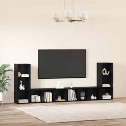 Berkfield Home TV Cabinet with Shelf with Storage 4 pcs Black oak Engineered wood - thumbnail 4