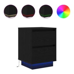Berkfield Home Bedside Cabinet with LED Lights¬†Black 38x34x50 cm in Black - Size: 38 x 34 x 50 cm - thumbnail 2
