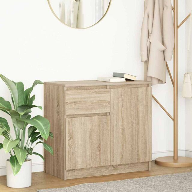 Berkfield Home Sideboard with Drawer Sonoma Oak 71x35x65 cm Engineered Wood in Brown - Size: 71 x 35 x 65 cm - image 1