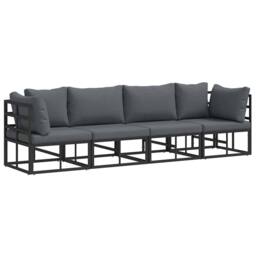 Berkfield Home Garden Sofa Set with Cushion with Pillow 4 pcs Black Aluminium - thumbnail 3