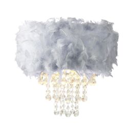 Happy Homewares Feather Pendant Light Shade with Transparent Acrylic Droplets in Grey - thumbnail 2