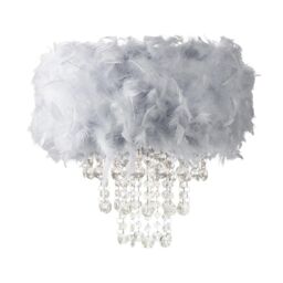 Happy Homewares Feather Pendant Light Shade with Transparent Acrylic Droplets in Grey - thumbnail 1
