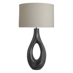 Industville Ornate Ellipse Table Lamp - Pewter - Cotton Drum Shade in Dark Grey - Size: Medium