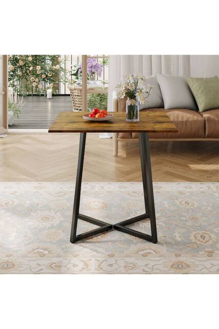 Living and Home Industrial Style Dining Table with Metal Base in Brown - image 1
