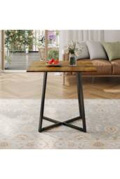 Living and Home Industrial Style Dining Table with Metal Base in Brown - thumbnail 1