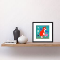 Artery8 Boho Fox Retro Forest Illustration Square Wooden Framed Wall Art Print Picture 8X8 Inch in Black - thumbnail 2