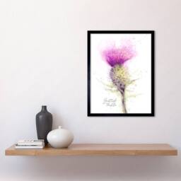 "Wee Blue Coo Scottish Thistle Flower Head Watercolour Scotland Framed Art Print in Purple - Size: W12"" x H16""" - thumbnail 2
