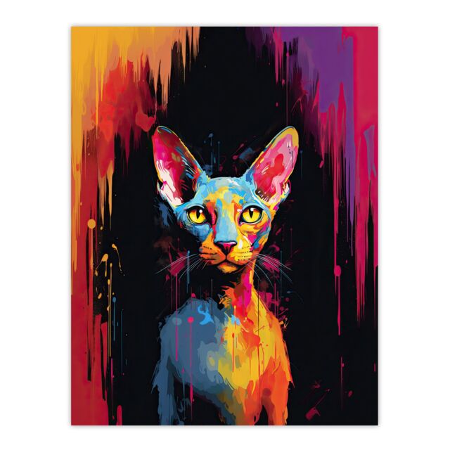 "Artery8 Wall Art Print Sphynx Cat Lover Gift Pet Portrait Colourful Artwork Painting Poster - Size: W18"" x H24""" - image 1