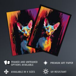 "Artery8 Wall Art Print Sphynx Cat Lover Gift Pet Portrait Colourful Artwork Painting Poster - Size: W18"" x H24""" - thumbnail 2