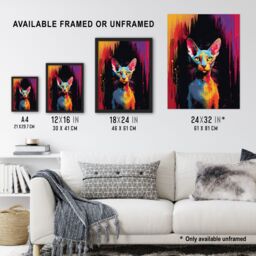 "Artery8 Wall Art Print Sphynx Cat Lover Gift Pet Portrait Colourful Artwork Painting Poster - Size: W18"" x H24""" - thumbnail 3