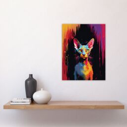 "Artery8 Wall Art Print Sphynx Cat Lover Gift Pet Portrait Colourful Artwork Painting Poster - Size: W18"" x H24""" - thumbnail 4