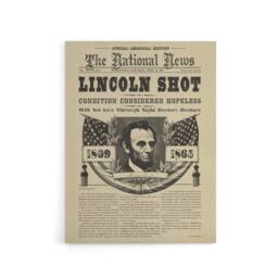 "Artery8 Abraham Lincoln Shot Newspaper Front Page Canvas Wall Art Print in Beige - Size: W24"" x H32""" - thumbnail 1