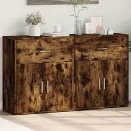 Berkfield Home Sideboards 2 pcs Smoked Oak 60x31x70 cm Engineered Wood in Brown - Size: 60 x 31 x 70 cm - thumbnail 2