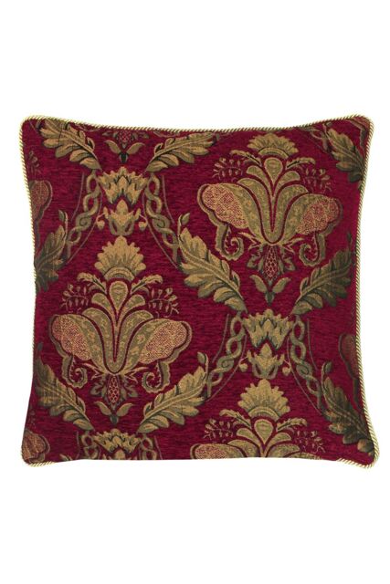 Paoletti Shiraz Traditional Jacquard Pipe Trimmed Cushion in Burgundy - Size: 45 cm x 45 cm - image 1